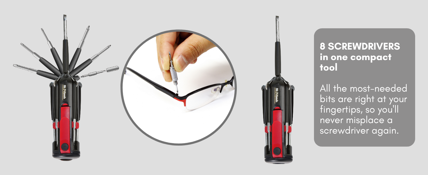 8 screwdrivers in one compact tool, most needed screwdriver tips