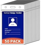 PCKPGON 50 Pack Vertical ID Badge Holder, Clear Plastic Work Key Card Sleeve, Name Tag Holders Co...