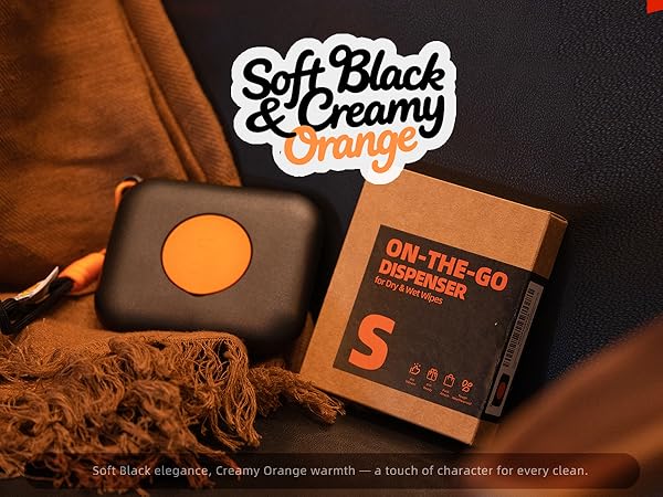mini wipes case Soft Black & Creamy Orange