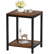 SAYGOER Wood End Tables Small Side Table with Storage Night Stand Metal Frames 2 Tier Bedside Tab...
