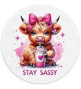 Qykwz Pink Highland Cow Mouse Pad 7.9x7.9 Inch,Coquette Bow Cow Mouse Pads for Wireless Mouse Com...