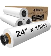 PAPRMA 24" x 150ft Wide Format Paper 2" Core, White Plotter Paper CAD Bond 4 Rolls