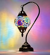 XUMAIDENG Vintage Turkish Lamp Stained Glass Table Lamp, Handmade Turkish Moroccan Mosaic Lamp wi...
