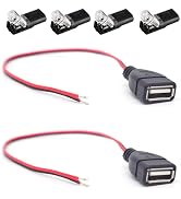 ELNONE 2PCS 20AWG USB A Female Pigtail,0.3M/1FT USB 2.0 Female 2 Pin Bare Wire Open End Extension...