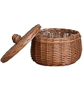 Handwoven Wicker Egg Basket with Lid, Round Farmhouse Rustic Collecting for Kitchen, Chicken Coop...