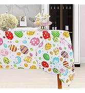 LUSHVIDA Easter Fabric Rectangle Table Cloth 60 x 84 Inch, Polyester Easter Colorful Eggs Tablecl...