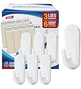 TAILI Damage-Free Hanging Hooks with Adhesive Strips, 6 Pack Hooks and 8 Pcs Adhesive Strips Incl...