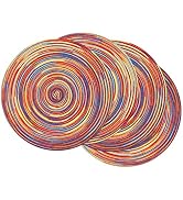 SHACOS Round Braided Placemats Set of 4 Variegated Colorful Placemats for Dining Tables Holiday P...