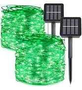 kemooie 2 Packs Solar String Lights, 100 LED 33FT 8 Twinkle Modes Green Solar Powered Fairy Light...