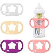 4 Pack Baby Bottle Handles, Silicone Bottle Handles for Dr Brown Wide-Neck Baby Bottles (White+Pi...