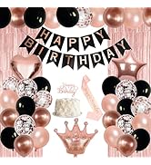 Rose Gold Birthday Decorations for Women Black Rose Gold Balloons Birthday Party Decoration Roseg...