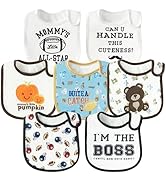 2ooya 7Pcs Cotton Waterproof Baby Bibs Hook Loop Closure Newborn Bib Keepsake Baby Gift for Drool...