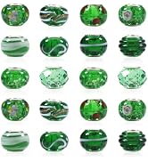 TOAOB 30pcs Glass European Large Hole Craft Beads Green Garden Beads Lampwork Spacer Beads for DI...