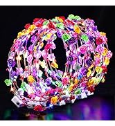 Cosweet 20 Pcs LED Light Up Flower Crown Headband - Glow Party Supplies for Women Wedding Beach P...