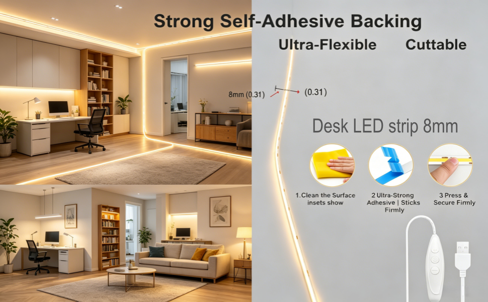 Bedroom floor surface, cob light strip