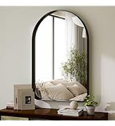 GLSLAND 24”x36“ Black Arched Bathroom Mirror - Aluminum Alloy Framed Wall- Matted Wall Mirrors fo...