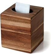 Acacia Wood Tissue Box Cover, Square Tissue Box Holder with Slide-Out Bottom, Wooden Cube Ti...