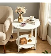TECHYAP White End Table 20" Small Round Side Table 2-Tier Storage Shelf | Bedside Table Night Sta...