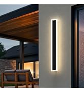 L LOHAS LED 23.6inch Long LED Modern Outdoor Wall Light, Black Rectangular Outdoor Wall Lights Ex...