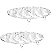 P&P CHEF 9 Inch Cooking Rack Round for Steaming Cooling, Silver, 2 Pack | Stainless Steel Round W...