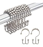 Amazer Shower Curtain Rings, Rust-Resistant Metal Double Shower Hooks for Curtain Rolling Shower ...