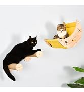 Wall Cat Bed Moon, Cat Hammock Wall Mounted Shelf with 2 Steps Cat Climbing Shelf and Sisal Cat R...