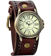 Avaner Vintage Bronze Leather Watches: Retro Steampunk Wide Cuff Analog Quartz Wrist Watches for ...
