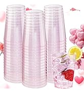 DaYammi 100 Pack 10oz Pink Plastic Cups, Premium Disposable Rose Gold Glitter Plastic Cups for Ma...