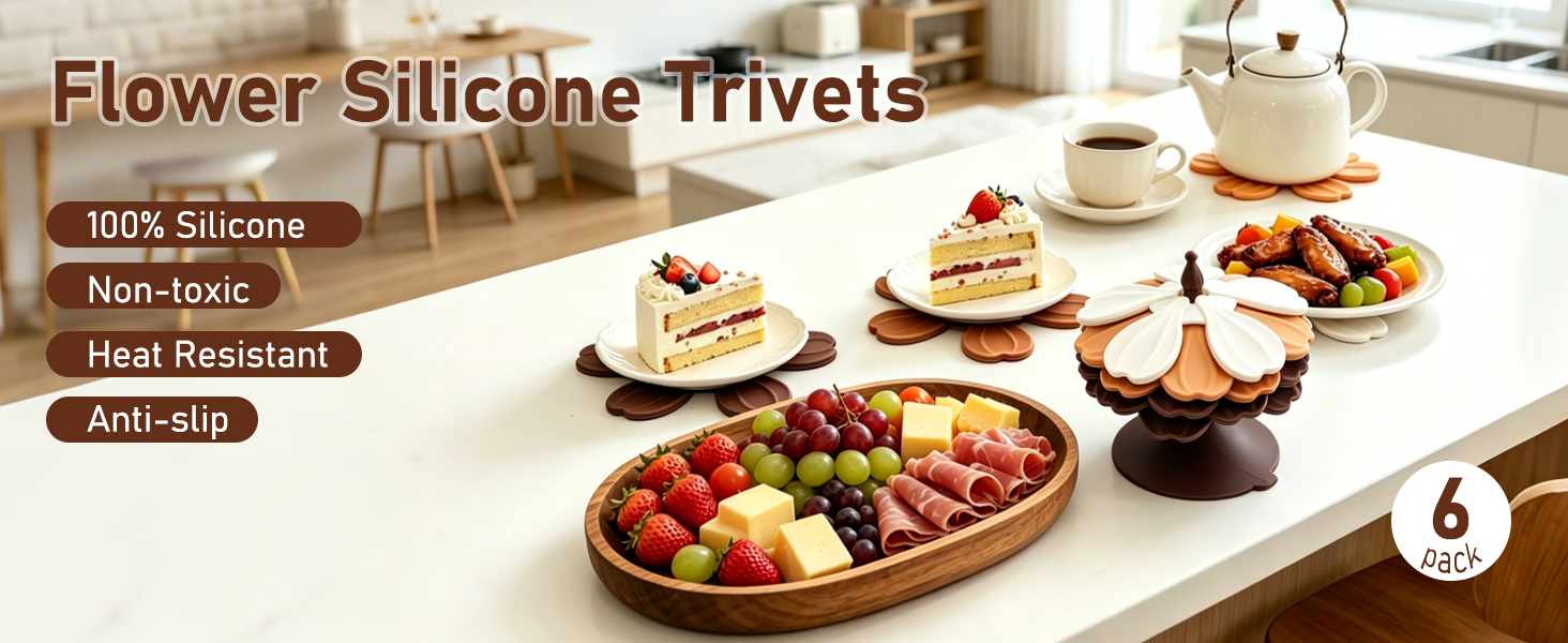 Vynusio Silicone Trivet Tree 6 Pack