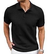JMIERR Men's Casual Polo Shirt Knitted Textured Short Sleeve Stretch Golf Shirt Summer Vacation B...
