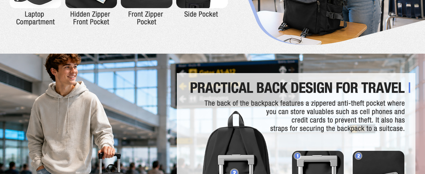 practical Back design for travel,anti-theft zipper pocket