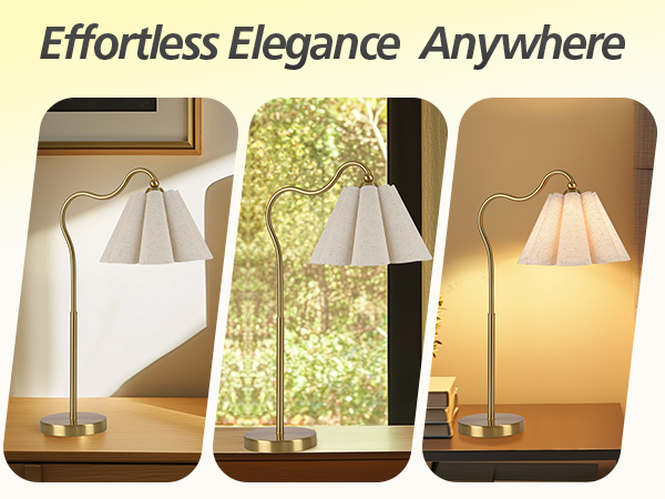 Modern Table Lamps, Nightstand Bedside Lamps with Umbrella Form Linen Lampshade