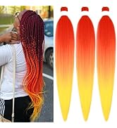 Gozill Ombre Braiding Hair Pre stretched Red Orange Yellow Non Toxic Prestretched Ez Braid Hypoal...