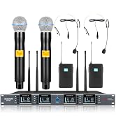 Kaschun Wireless Microphone System 4 Channel with 4x100 UHF Frequencies,328ft Range,Auto Scan,Cor...