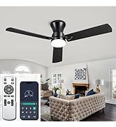 ducrew Ceiling Fans with Light, 52 inch Low Profile Ceiling Fan with Light and Remote Control, Fl...