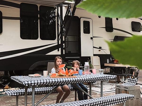 RV and Camping Sites picnic table cloth fitted picnic table cover with bench covers 8ft camping gear