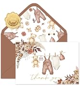 Whaline 50 Pack Baby Shower Thank You Cards Boxed Boho Floral Bear Baby Cloth Note Cards with Env...