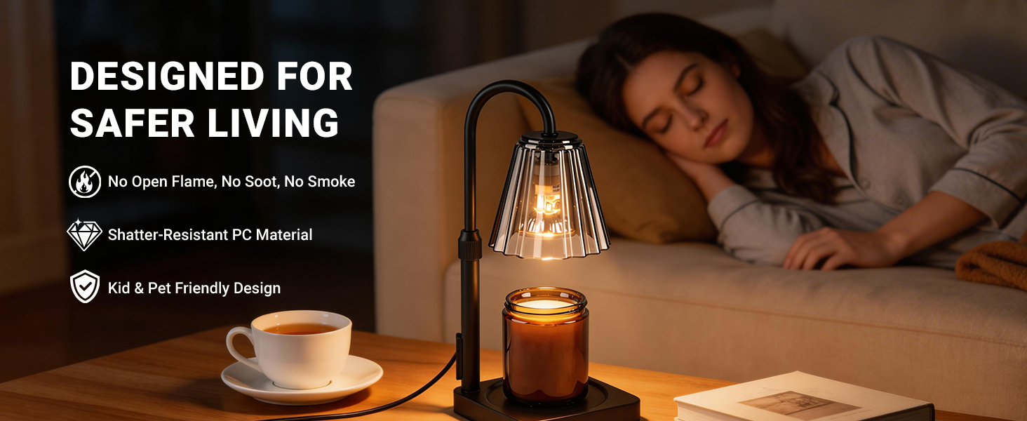 Fubink black candle warmer lamp with timer & dimmer, designed for safer living, shatterproof