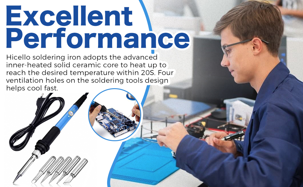 Soldering Iron Kit, 60W 220V Adjustable Temperature Welding Tool, including 5PCS Replacement Tips