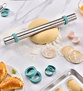 U-Taste 18/8 Stainless Steel 16 inch Adjustable Rolling Pin with Silicone Removable Thickness Rin...