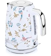 Laura Ashley Electric Kettles for Boiling Water, 1.7L Electric Tea Kettle | Elveden White Floral ...