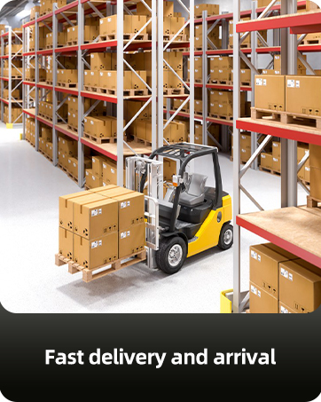 a forklift in a warehouse with a pallet in the background.
