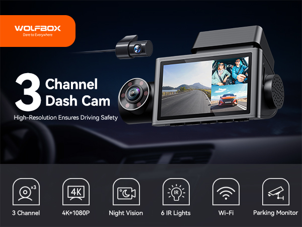 3 Channel Dash Cam Front and Rear Inside