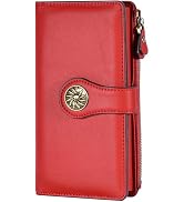 Travelambo Womens RFID Blocking Large Capacity Luxury Waxed Genuine Leather Clutch Wallet Multi C...