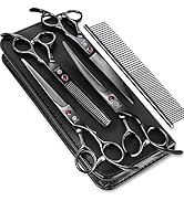 Dog Grooming Scissors Kit with Safety Round Tips, GLADOG Professional 6 in 1 Grooming Scissors fo...