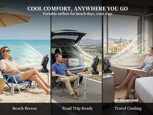 Cool comfort anywhere you go: portable beach fan with airflow for beach days and road trips