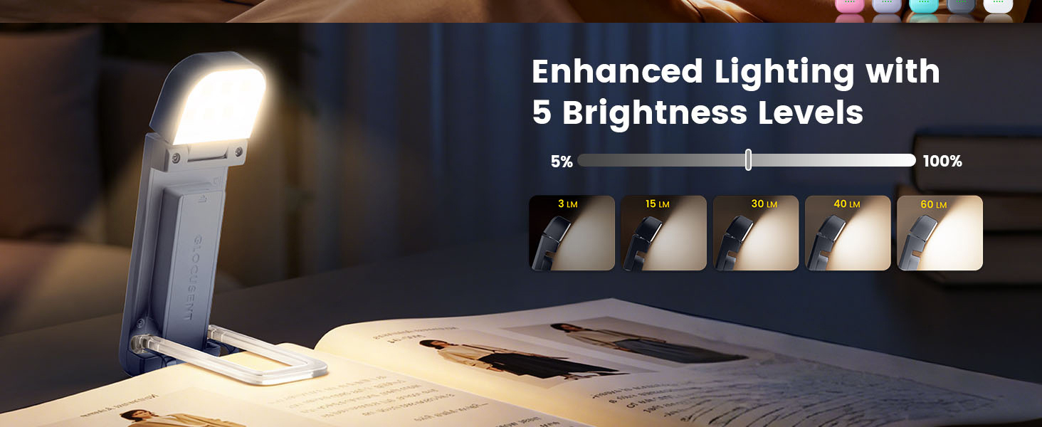 Glocusent 12 LED Book Light,Portable USB-C Book Lights for Reading at Night Clip on Reading Light