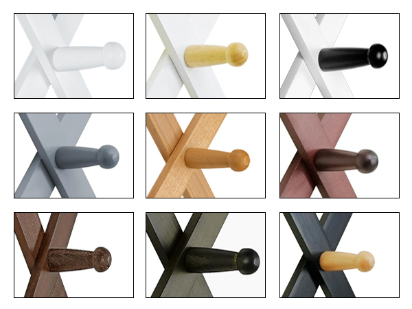 SKOLOO's hat rack is available in 10 colors, all white, black on white, gold, walnut,etc.