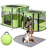 Portable Cat Playpen with Separate Areas, Foldable Indoor Outdoor Cat Enclosure, Portable Pet Ten...