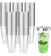 100 Pcs Silver Plastic Tumblers - 16 oz Clear and Silver Rim Plastic Wine Cups, Big Size Fancy Di...